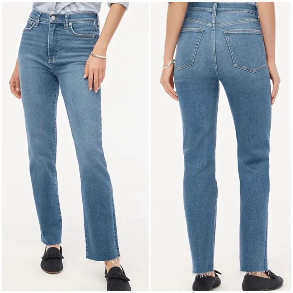 J. CREW Stovepipe Jeans Straight High Waist Blue Signature Stretch + Denim Sz 32
